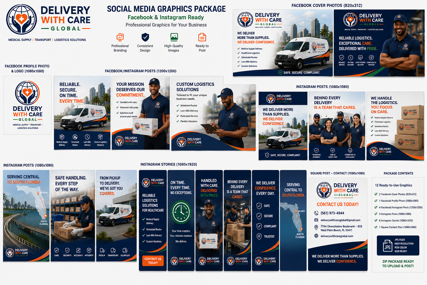 Delivery With Care Global social media graphics package — 12 ready-to-use graphics
